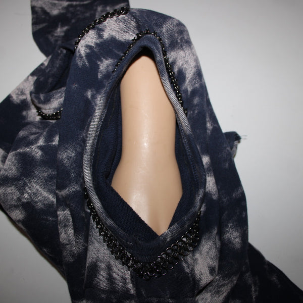 Hologram Sz XS Navy Gray Gunmetal Tie Dye Cold Shoulder 100% Cotton Sweater