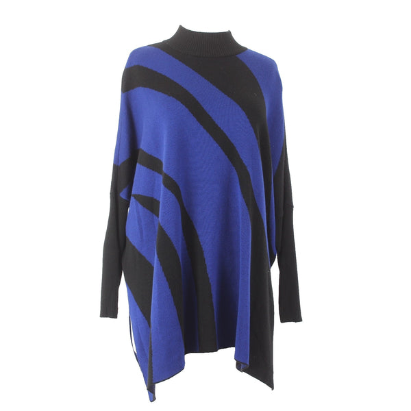 Chicos Sweater NEW $109 Sz XXS Black Royal Poncho Mock Neck Acrylic Viscose