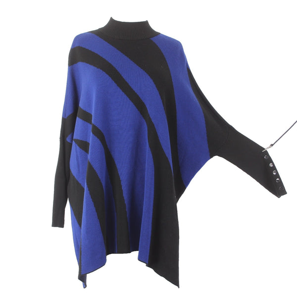 Chicos Sweater NEW $109 Sz XXS Black Royal Poncho Mock Neck Acrylic Viscose