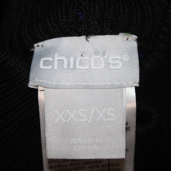 Chicos Sweater NEW $109 Sz XXS Black Royal Poncho Mock Neck Acrylic Viscose