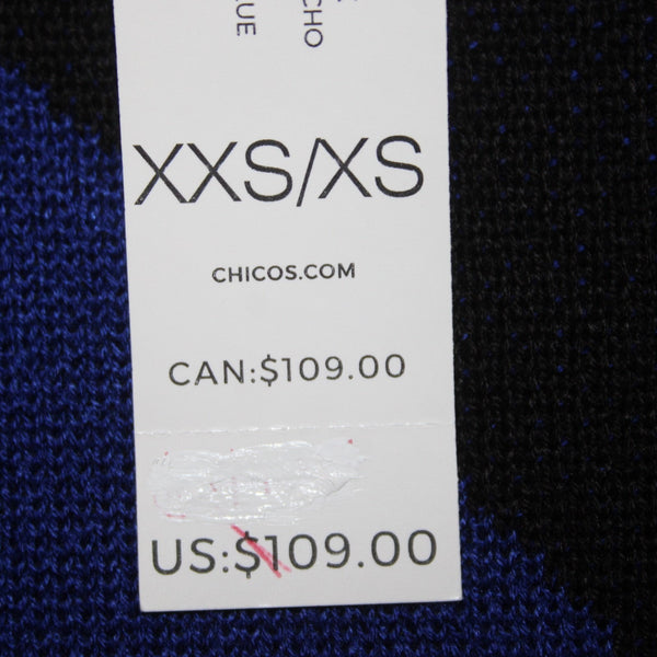 Chicos Sweater NEW $109 Sz XXS Black Royal Poncho Mock Neck Acrylic Viscose