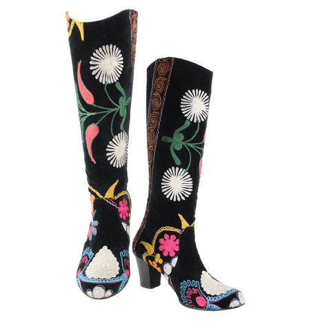 Erkan Demir Artemis Sz 40 Black Multi Color Floral Embroidered Calf High 3" Boot