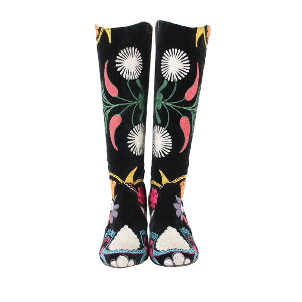 Erkan Demir Artemis Sz 40 Black Multi Color Floral Embroidered Calf High 3" Boot