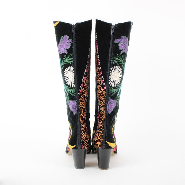 Erkan Demir Artemis Sz 40 Black Multi Color Floral Embroidered Calf High 3" Boot