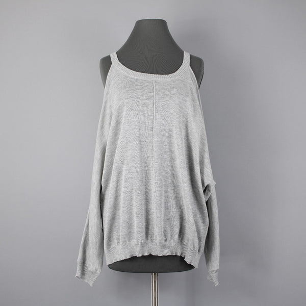 Cotton Emporium Sz M Gray Heathered Cold Shoulder Sleeve Acrylic Blend Sweater