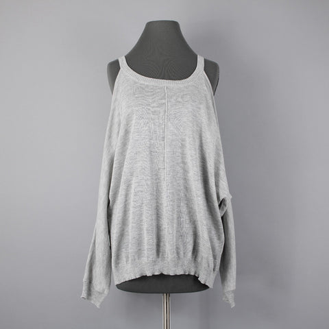Cotton Emporium Sz M Gray Heathered Cold Shoulder Sleeve Acrylic Blend Sweater