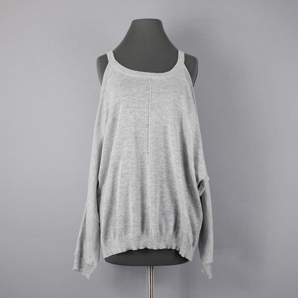 Cotton Emporium Sz M Gray Heathered Cold Shoulder Sleeve Acrylic Blend Sweater