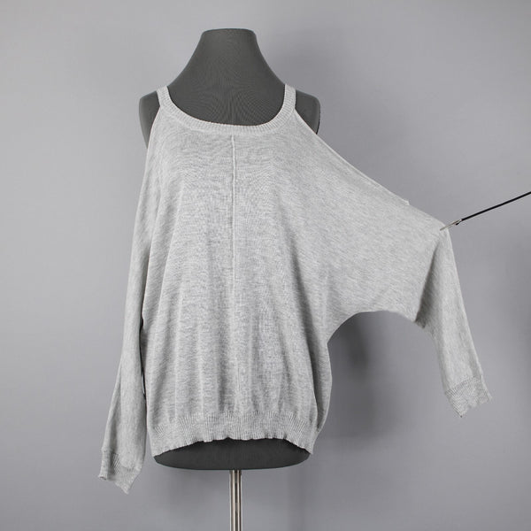 Cotton Emporium Sz M Gray Heathered Cold Shoulder Sleeve Acrylic Blend Sweater