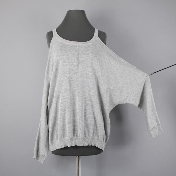 Cotton Emporium Sz M Gray Heathered Cold Shoulder Sleeve Acrylic Blend Sweater
