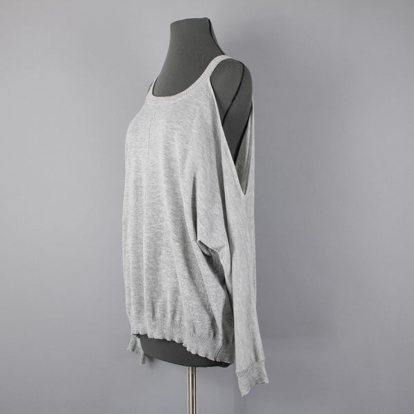 Cotton Emporium Sz M Gray Heathered Cold Shoulder Sleeve Acrylic Blend Sweater
