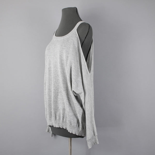 Cotton Emporium Sz M Gray Heathered Cold Shoulder Sleeve Acrylic Blend Sweater