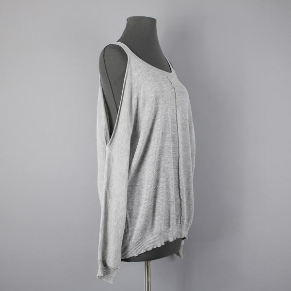 Cotton Emporium Sz M Gray Heathered Cold Shoulder Sleeve Acrylic Blend Sweater