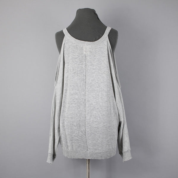 Cotton Emporium Sz M Gray Heathered Cold Shoulder Sleeve Acrylic Blend Sweater