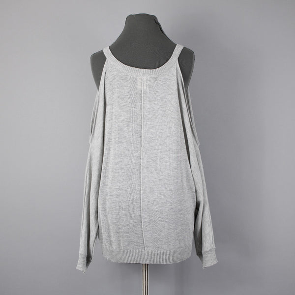 Cotton Emporium Sz M Gray Heathered Cold Shoulder Sleeve Acrylic Blend Sweater