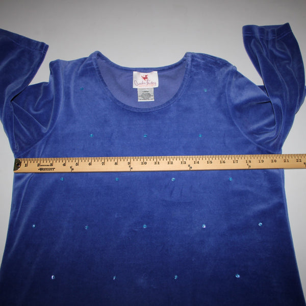 Quacker Factory Sz L Royal Blue Sequin Velour 3/4 Sleeve Cotton Poly Sweater