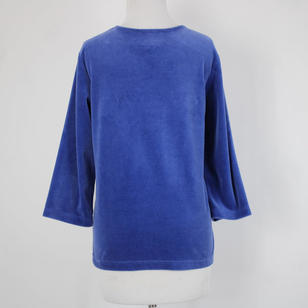 Quacker Factory Sz L Royal Blue Sequin Velour 3/4 Sleeve Cotton Poly Sweater