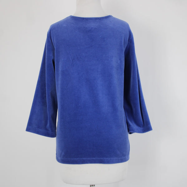 Quacker Factory Sz L Royal Blue Sequin Velour 3/4 Sleeve Cotton Poly Sweater
