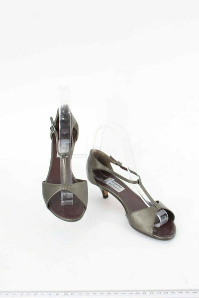 Philosophy Di Alberta Ferretti Sz 35 Olive Kitten Heel Strappy Leather Shoe