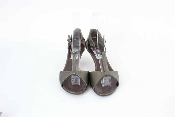 Philosophy Di Alberta Ferretti Sz 35 Olive Kitten Heel Strappy Leather Shoe