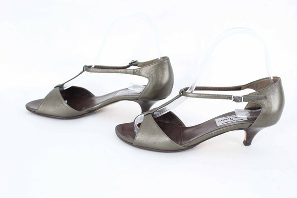 Philosophy Di Alberta Ferretti Sz 35 Olive Kitten Heel Strappy Leather Shoe