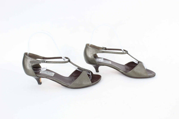 Philosophy Di Alberta Ferretti Sz 35 Olive Kitten Heel Strappy Leather Shoe