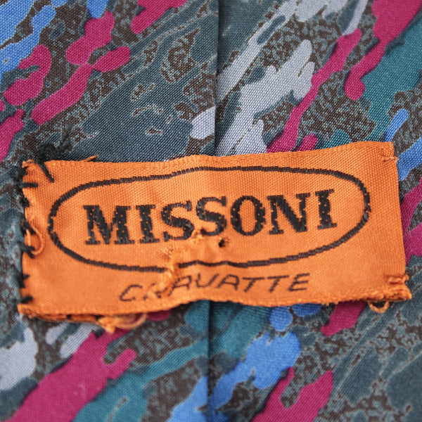 Missoni Tie 58" x  3" Charcoal Gray Magenta Pink Royal Blue Teal 100% Silk Tie