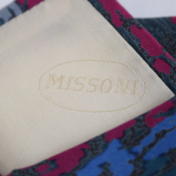 Missoni Tie 58" x  3" Charcoal Gray Magenta Pink Royal Blue Teal 100% Silk Tie