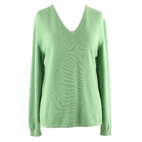 R Derwin Litchfield Sz M Celadon Green V Neck 100% 2 Ply Cashmere Sweater
