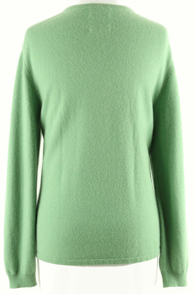 R Derwin Litchfield Sz M Celadon Green V Neck 100% 2 Ply Cashmere Sweater