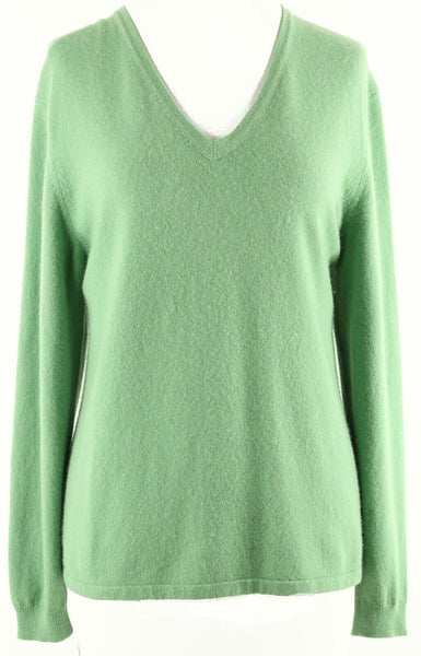 R Derwin Litchfield Sz M Celadon Green V Neck 100% 2 Ply Cashmere Sweater