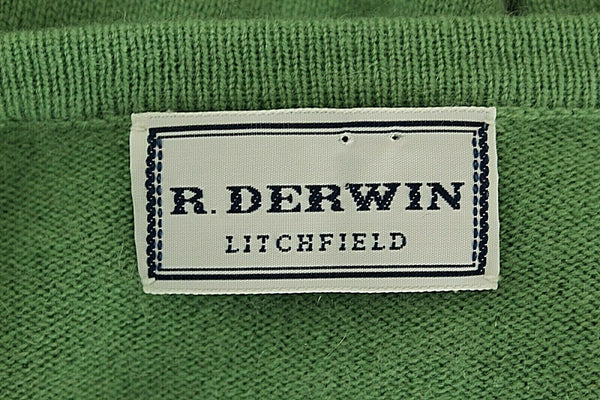 R Derwin Litchfield Sz M Celadon Green V Neck 100% 2 Ply Cashmere Sweater