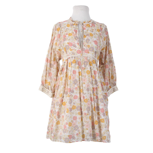 We Are Kindred Dress Sz 4 Cream Pink Multi Colored Pockets 100% Cotton Dress