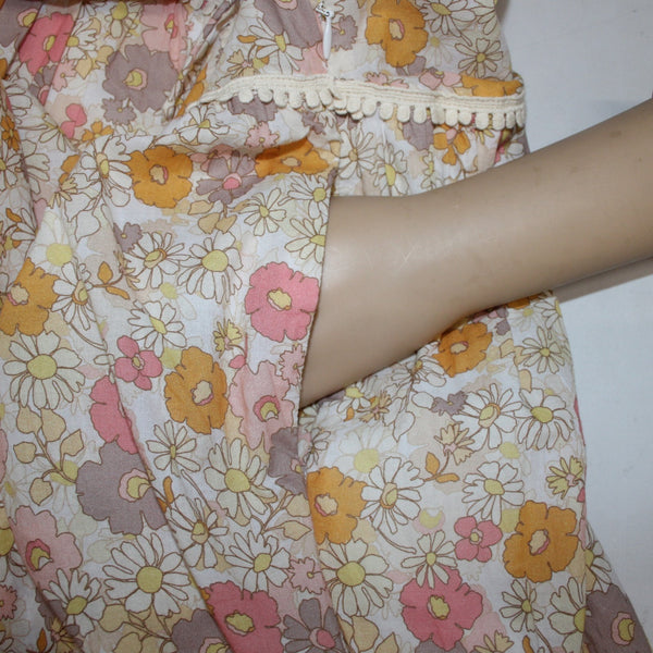 We Are Kindred Dress Sz 4 Cream Pink Multi Colored Pockets 100% Cotton Dress