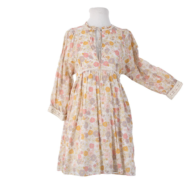 We Are Kindred Dress Sz 4 Cream Pink Multi Colored Pockets 100% Cotton Dress