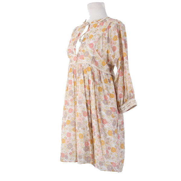 We Are Kindred Dress Sz 4 Cream Pink Multi Colored Pockets 100% Cotton Dress