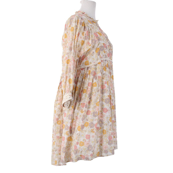 We Are Kindred Dress Sz 4 Cream Pink Multi Colored Pockets 100% Cotton Dress