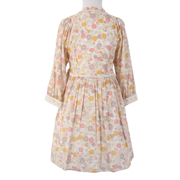 We Are Kindred Dress Sz 4 Cream Pink Multi Colored Pockets 100% Cotton Dress