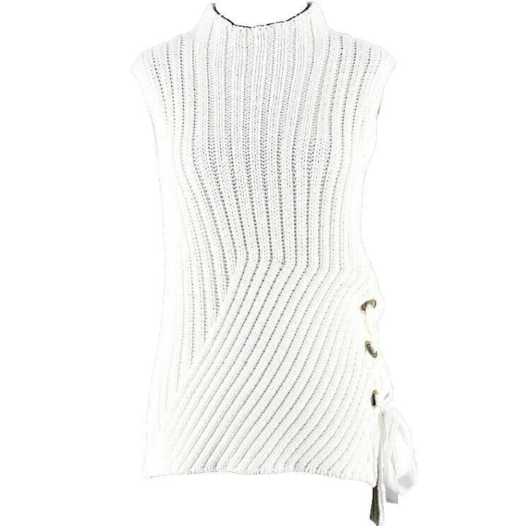 Derek Lam 10 Crosby NEW $395 Sz S Ivory Gold Laceup Cotton Blend Sweater