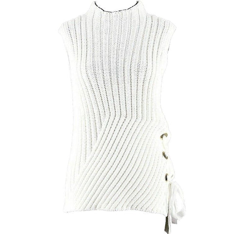 Derek Lam 10 Crosby NEW $395 Sz S Ivory Gold Laceup Cotton Blend Sweater
