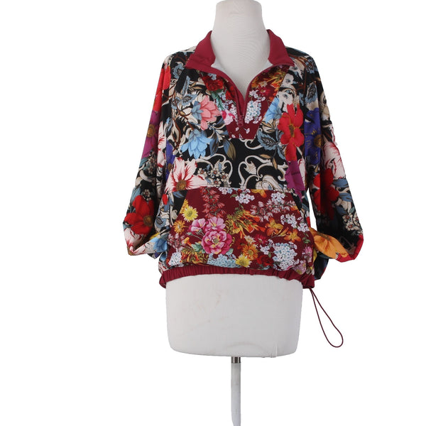 Johnny Was Active Jacket Sz L Burgundy Multicolor Floral Recycled Poly AW Jacket