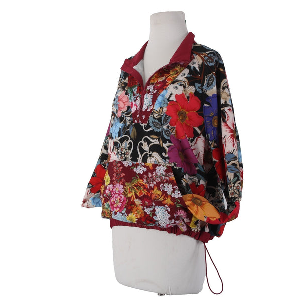 Johnny Was Active Jacket Sz L Burgundy Multicolor Floral Recycled Poly AW Jacket