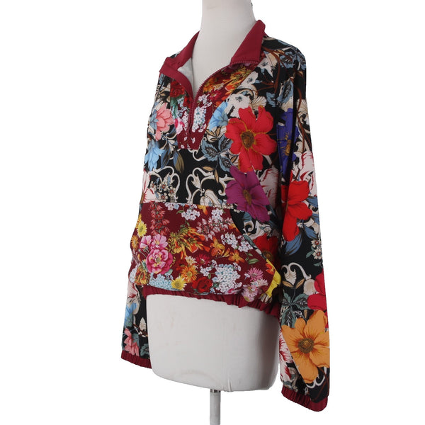 Johnny Was Active Jacket Sz L Burgundy Multicolor Floral Recycled Poly AW Jacket
