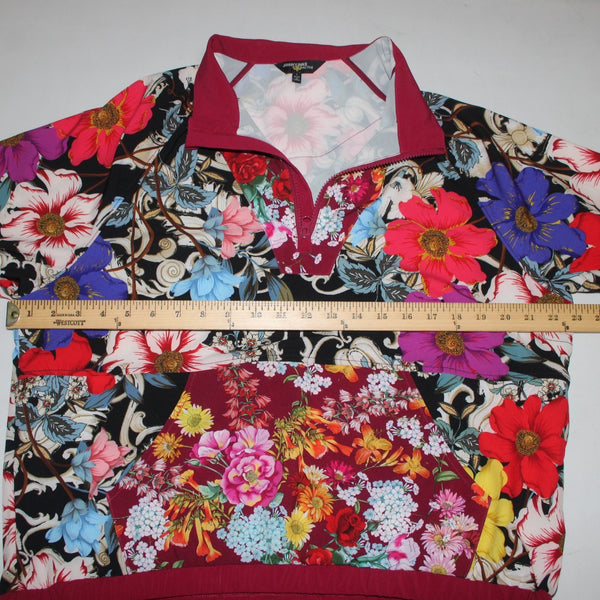Johnny Was Active Jacket Sz L Burgundy Multicolor Floral Recycled Poly AW Jacket