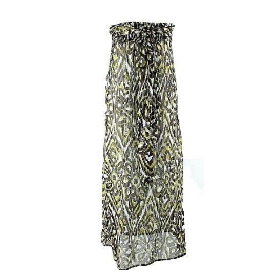 Milly Cabana Sz 8 Brown Lime Cream Strapless Belted 100% Cotton Maxi Dress