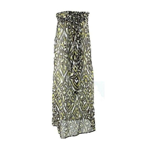 Milly Cabana Sz 8 Brown Lime Cream Strapless Belted 100% Cotton Maxi Dress