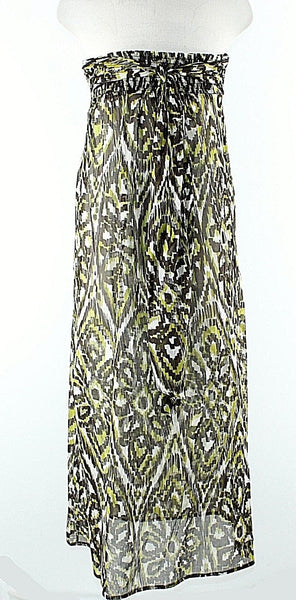 Milly Cabana Sz 8 Brown Lime Cream Strapless Belted 100% Cotton Maxi Dress