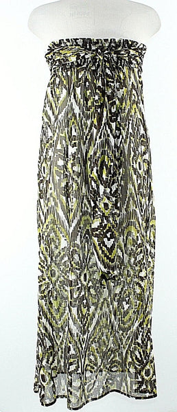 Milly Cabana Sz 8 Brown Lime Cream Strapless Belted 100% Cotton Maxi Dress
