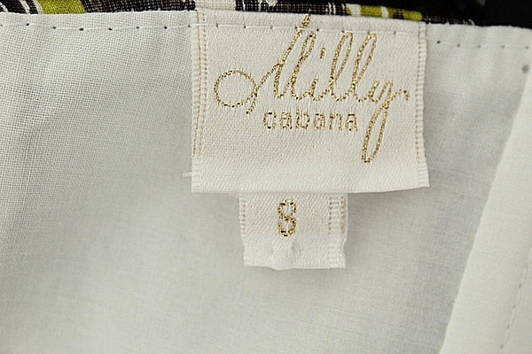 Milly Cabana Sz 8 Brown Lime Cream Strapless Belted 100% Cotton Maxi Dress
