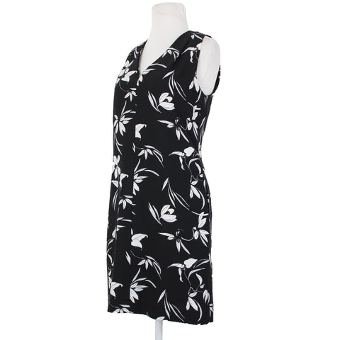Banana Republic Sz 4 Black White Floral Pockets Lined 100% Polyester Dress