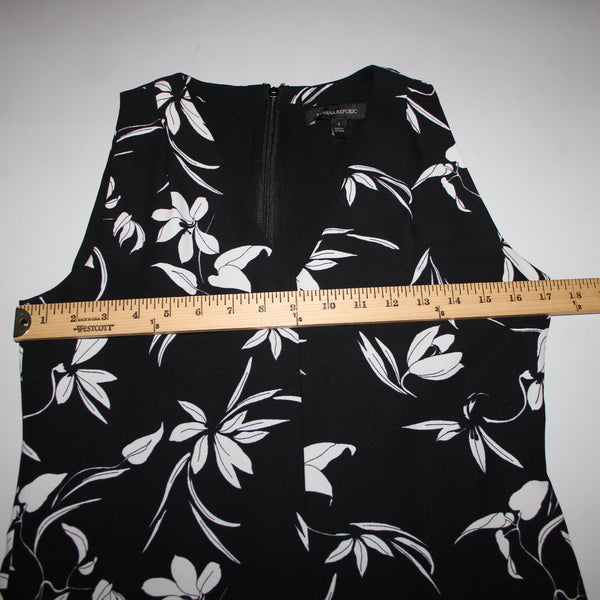 Banana Republic Sz 4 Black White Floral Pockets Lined 100% Polyester Dress